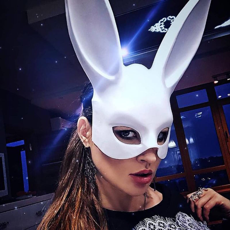Soochat Bunny Mask Rabbit Half Face Mask for Birthday Party Easter Halloween Masquerade Costume Accessory White - Image 5